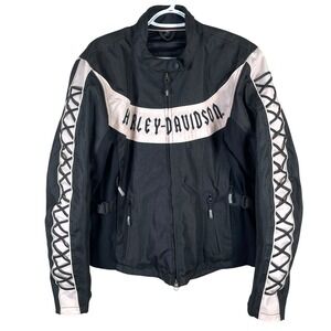 Harley Davidson Motorcycle Jacket Womens XL Black‎ Pink Body Armor Padded Vented